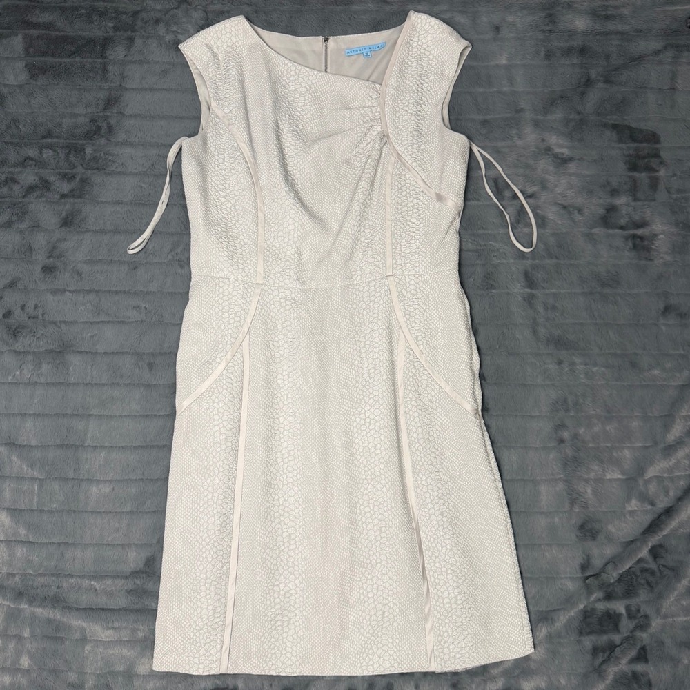 Antonio Melani Grey Textured Sleeveless Sheath Dress Size 10 Asymmetrical Neck